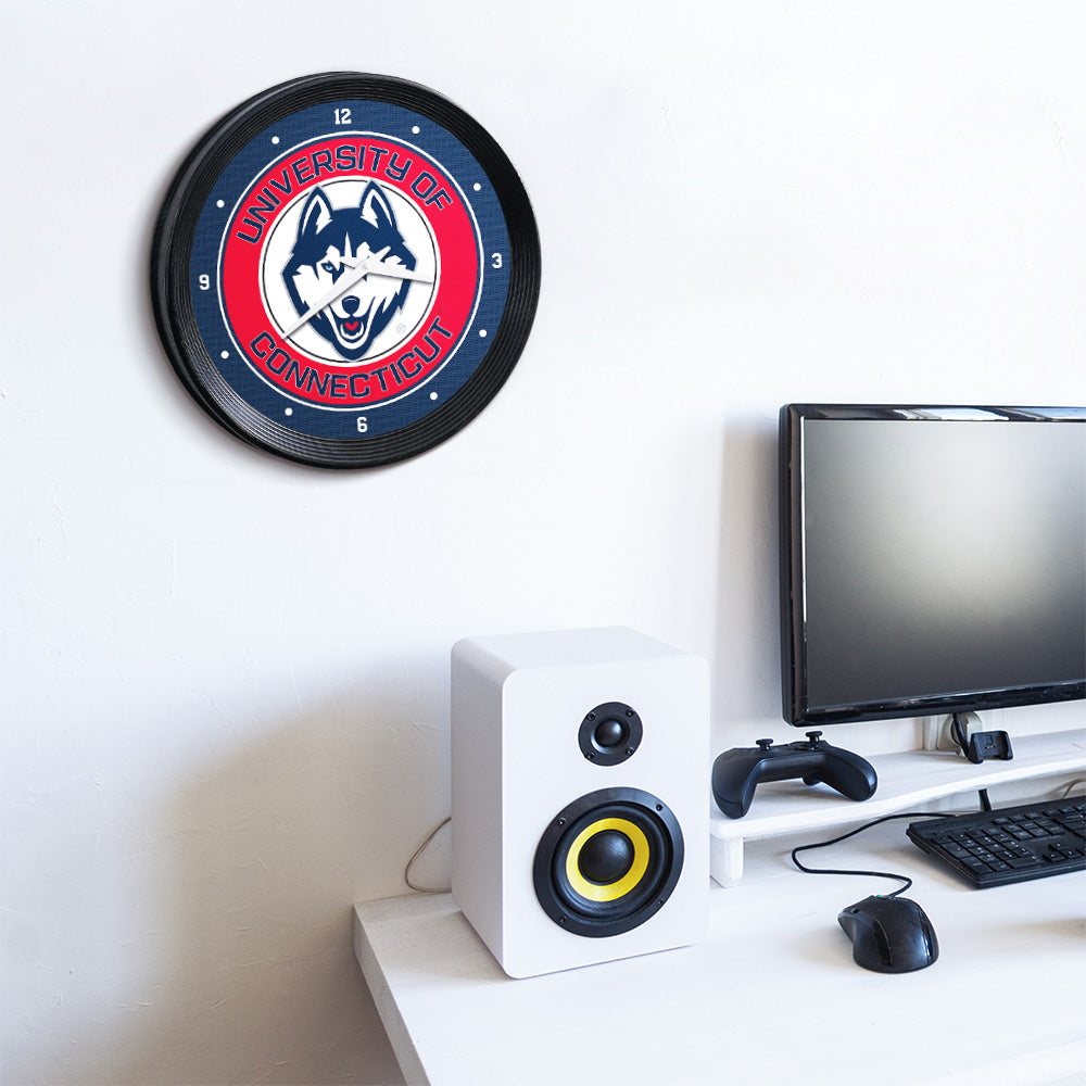 Connecticut Huskies Ribbed Wall Clock Room View