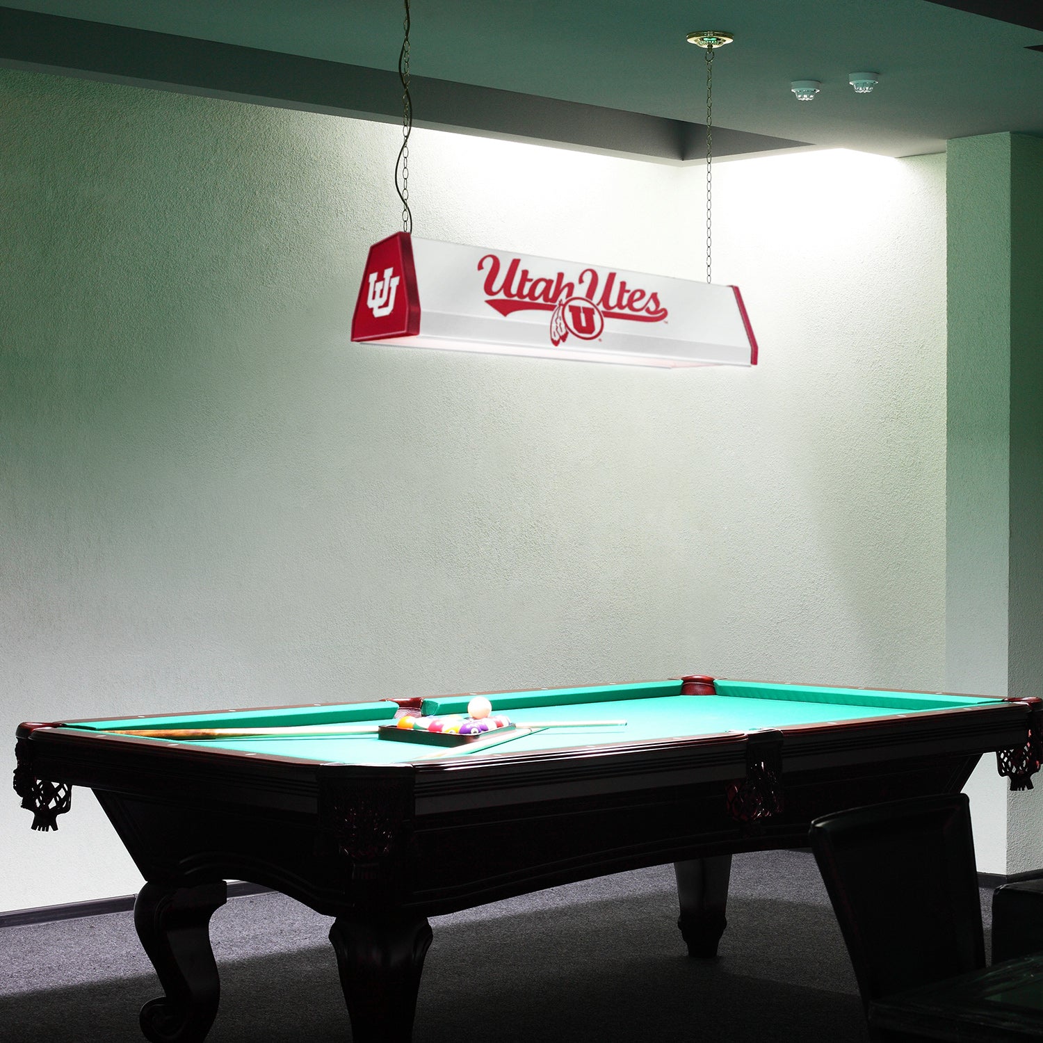 Utah Utes Standard Pool Table Light Room View