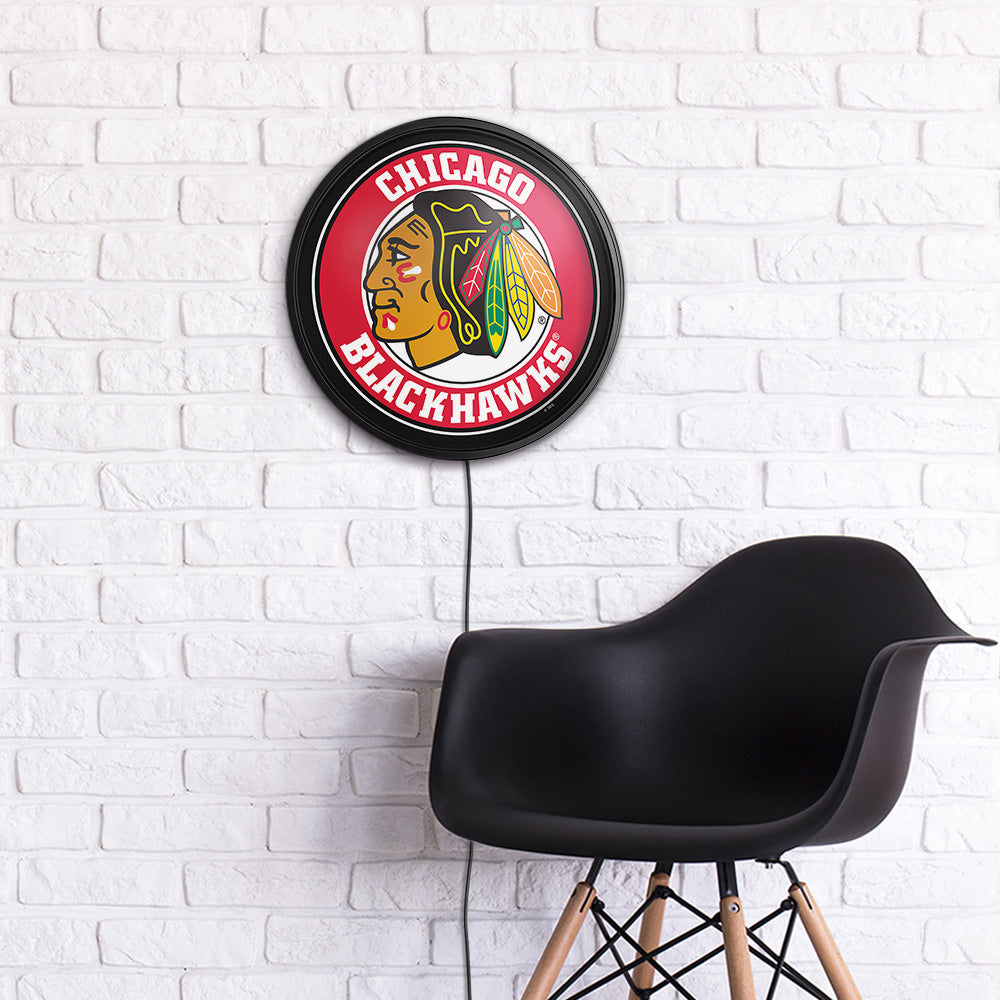 Chicago Blackhawks Slimline Round Lighted Wall Sign Room View