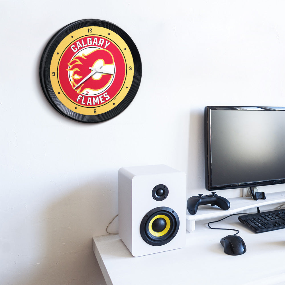 Calgary Flames Ribbed Wall Clock Room View