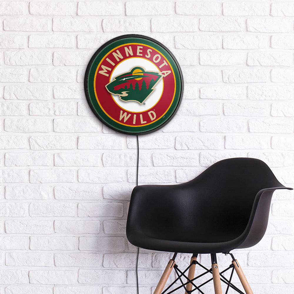 Minnesota Wild Slimline Round Lighted Wall Sign Room View