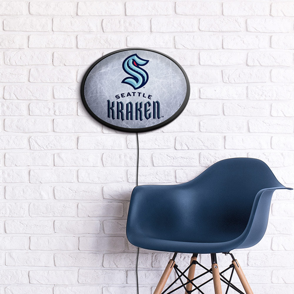 Seattle Kraken Ice Rink Slimline Oval Lighted Wall Sign Room View