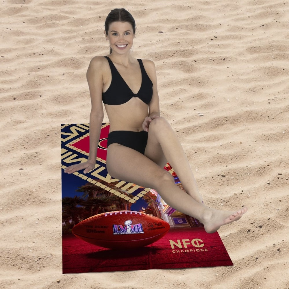 San Francisco 49ers Super Bowl 58 Participant Beach Towel lifestyle